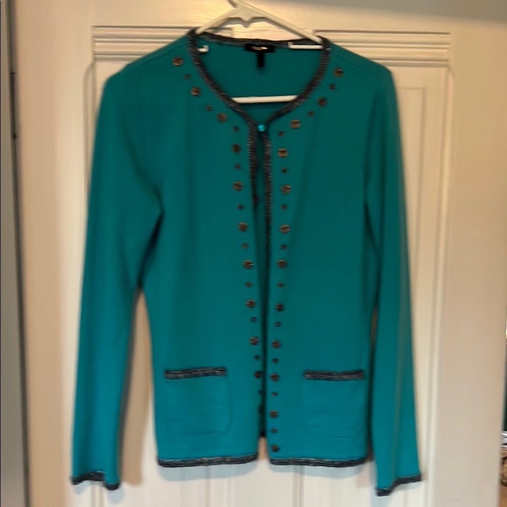 Escada Teal Cardigan with amazing buttons, stitching and attention to details